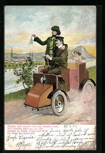 AK Paar im Auto, Engel fährt mit