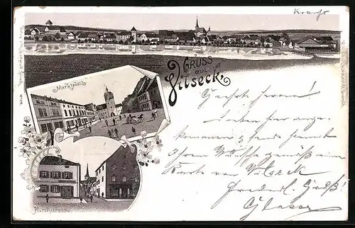 Lithographie Vilseck, Kirchstrasse, Marktplatz, Panorama