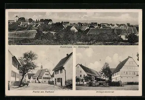 AK Maichingen b. Böblingen, Partie am Rathaus, Kriegerdenkmal