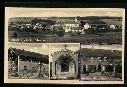 AK Rettenbach i. Opf., Gasthaus Hierl, Handlung Xaver Foierl, Kriegerdenkmal