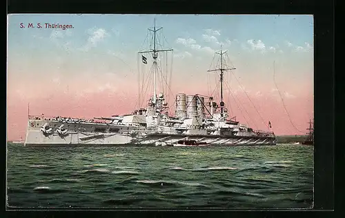 AK Kriegsschiff SMS Thüringen an seinem Liegeplatz