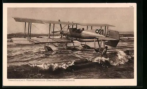 AK Französ. Marineflugzeug, Breguet Doppeldecker, Wasserflugzeug