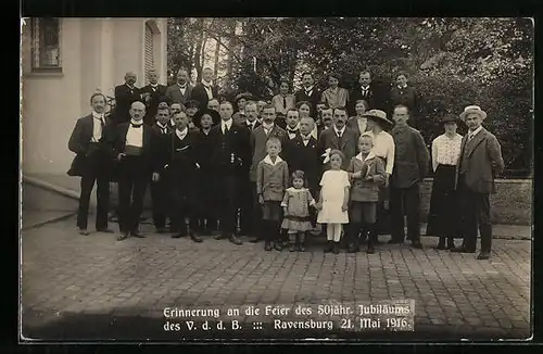 AK Ravensburg, Feier des 50 jährigen Jubiläums des V. d. d. B. 1916, Gruppenbild