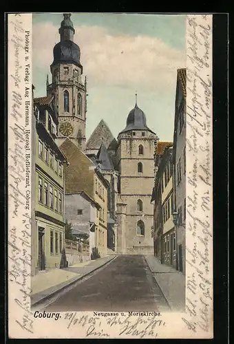 AK Coburg, Strasse Neugasse und Morizkirche