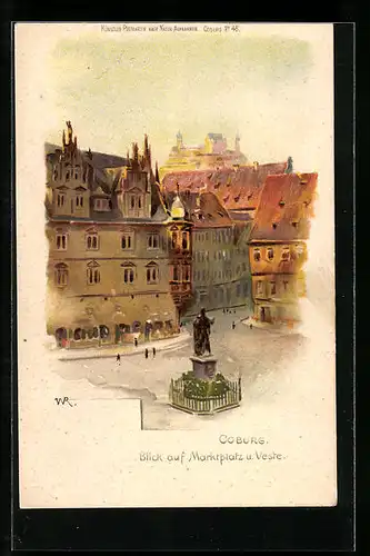Künstler-AK Coburg, Blick auf Marktplatz und Veste
