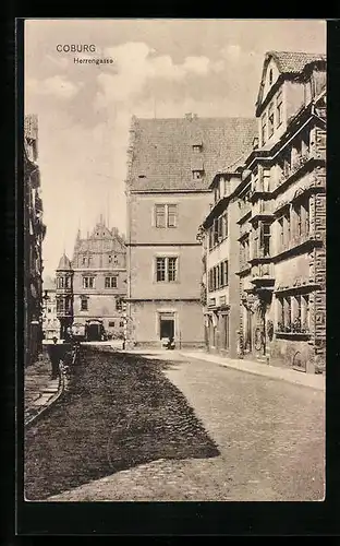 AK Coburg, Strasse Herrengasse mit Geschäft