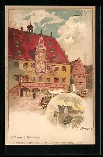 Lithographie Heilbronn, Käthchenhaus, Rathaus