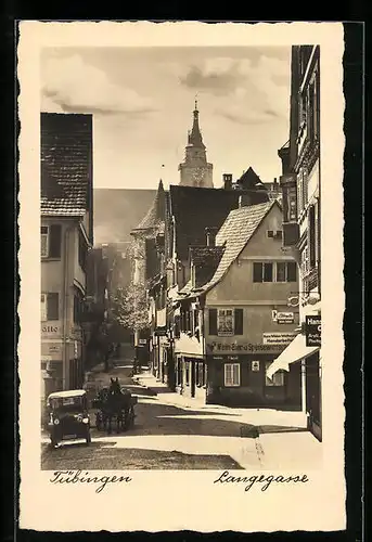 AK Tübingen, Strasse Langegasse mit Gasthaus und Geschäften