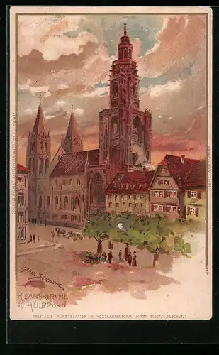 Künstler-AK P. Schmohl: Heilbronn, Ortspartie mit Kilianskirche