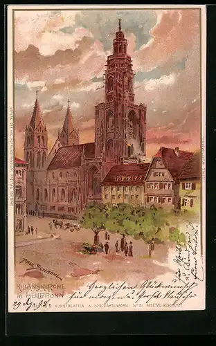 Künstler-AK P. Schmohl: Heilbronn, Ortspartie mit Kilianskirche