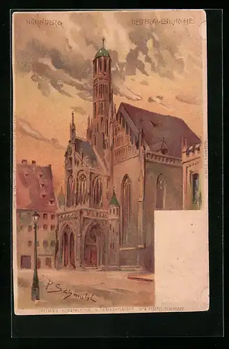 Künstler-AK P. Schmohl: Nürnberg, Marktplatz mit der Liebfrauenkirche