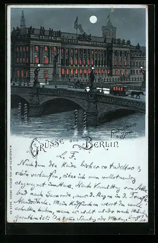 Mondschein-Lithographie Berlin, Friedrichsbrücke und Börse