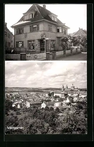 AK Weingarten, Gesamtansicht aus der Vogelschau, Friseur