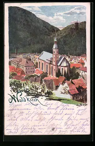 Künstler-AK Carl Biese: Waldkirch, Ortsansicht mit Kirche