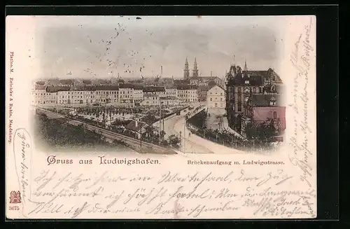 AK Ludwigshafen, Brückenaufgang mit Ludwigsstrasse