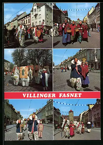 AK Villingen im Schwarzwald, Strassenpartien mit Kostümierten zu Fasching