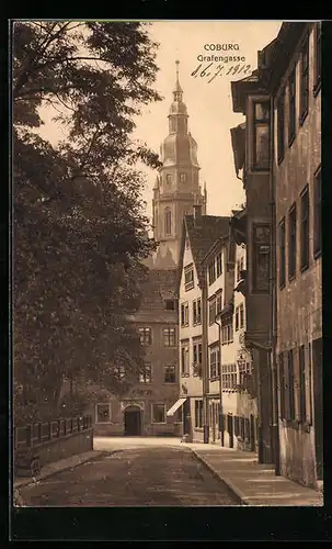 AK Coburg, Strasse Grafengasse mit Gasthaus