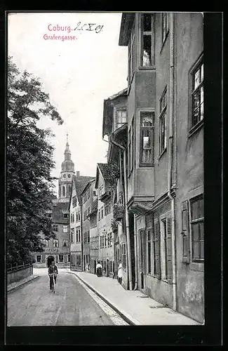 AK Coburg, Strasse Grafengasse mit Gasthaus