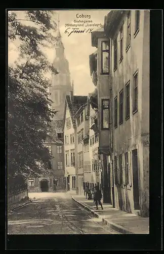 AK Coburg, Strasse Grafengasse mit Gasthaus