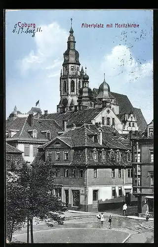 AK Coburg, Albertplatz mit Cafe und Moritzkirche