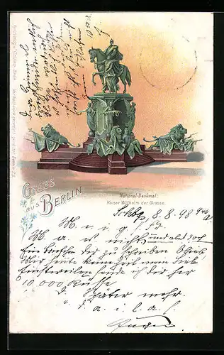 Lithographie Berlin, National-Denkmal Kaiser Wilhelm der Grosse