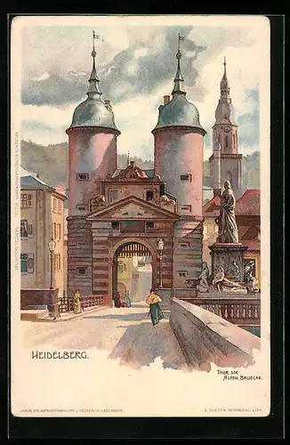 Lithographie Heidelberg, Thor der Alten Brücke