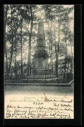 AK Freiberg /Sa., Promenade mit Kriegerdenkmal 1870-71