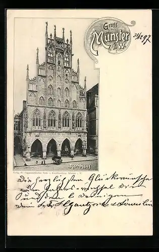 AK Münster i. W., Rathaus aus der Vogelschau