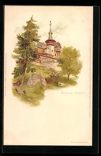 Lithographie Schierke, Burghotel, von unterhalb gesehen