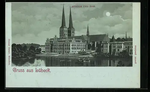 Mondschein-AK Lübeck, Museum und Dom