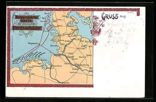 AK Cuxhaven, Übersichtskarte der deutschen Nordseebäder