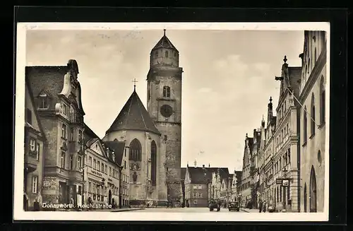 AK Donauwörth, Reichsstrasse mit Kirche