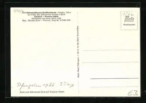 AK Grossholzleute /Allgäu, Gasthof-Pension Adler, Bes. Würzer-Zürn