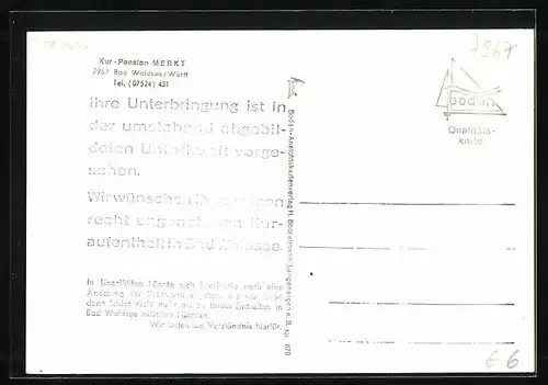 AK Bad Waldsee /Württ., Kur-Pension Merkt, Ortsansicht