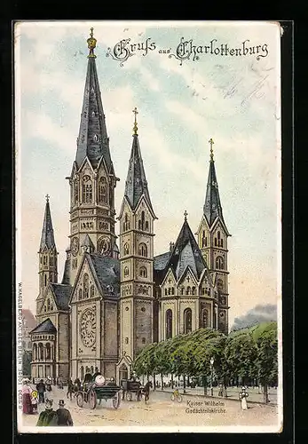 Lithographie Berlin-Charlottenburg, Kaiser-Wilhelm-Gedächtniskirche