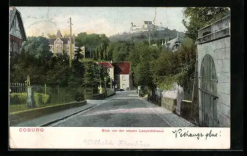 AK Coburg, Blick von der oberen Leopoldstrasse mit Veste