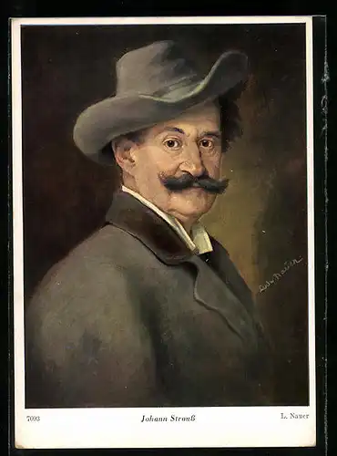 AK Komponist Johann Strauss mit Hut im Portrait