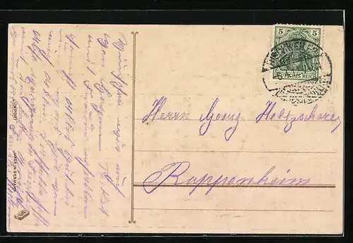 AK Dame in Tracht neben Osterhasen