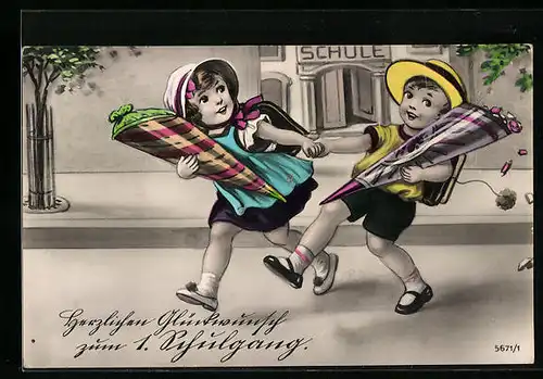 AK Kinder zum Schulanfang mit Schultüten
