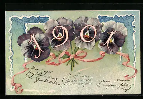 AK Jahreszahl 1901 mit Blüten und Schleifen