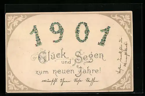 AK Jahreszahl 1901 aus Vergissmeinnicht, Glück und Segen