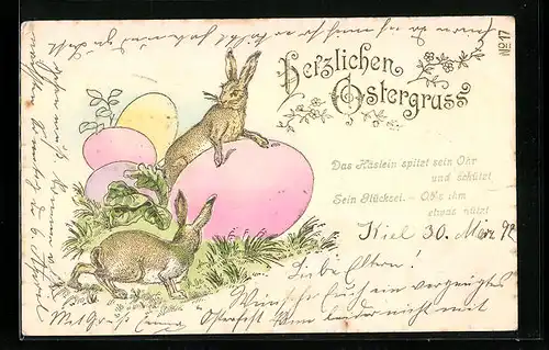 AK Osterhasen mit Ostereiern