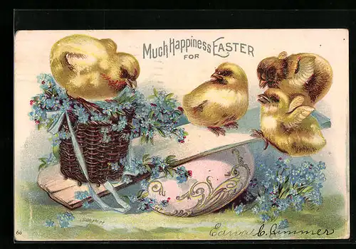 AK Osterküken auf der Wippe