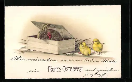 AK Osterhase und Osterküken, Frohes Osterfest