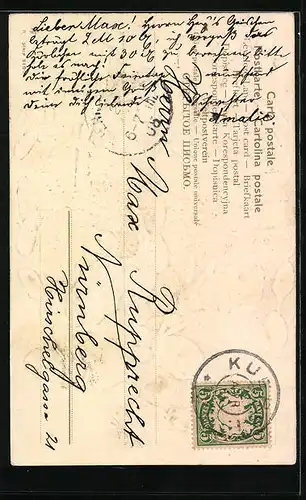 AK Osterhasen mit Ostereiern und Palmzweigen