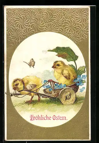 AK Osterküken im Gespann mit Vergissmeinnicht