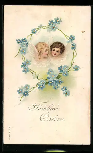 AK Osterengel mit Vergissmeinnicht