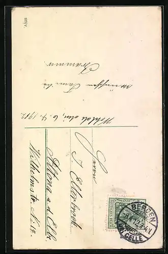 AK Osterküken mit Blüten und Palmkätzchenzweigen