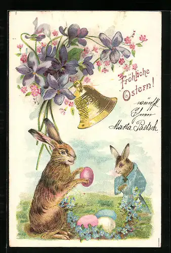 AK Osterhase mit läutender Glocke