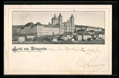 AK Weingarten, Teilansicht mit Kirche